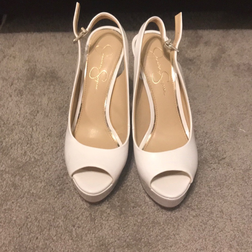 Jessica Simpson peep toe white pumps